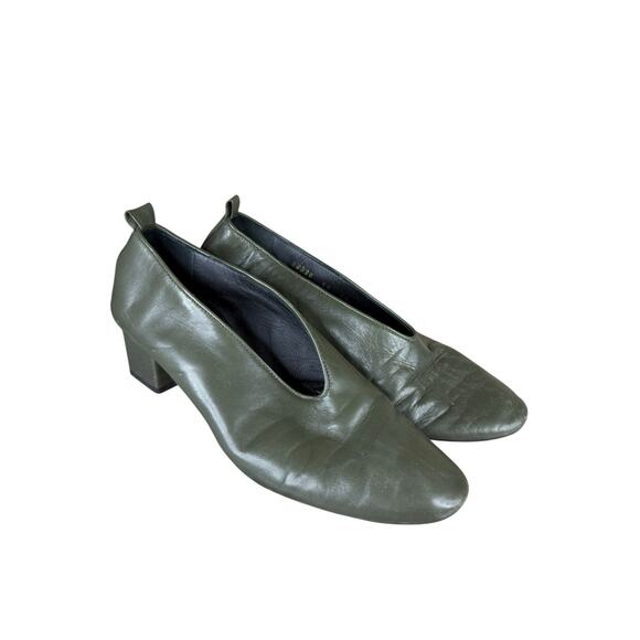 Gray Matters Olive Green Leather Block Heel Pumps Size 8 US made in Italy - Picture 4 of 12